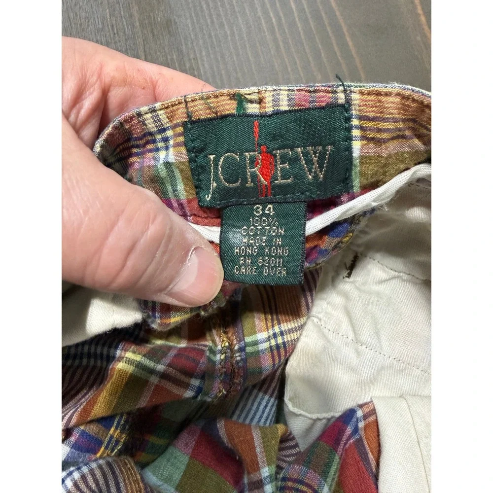 Vintage J.Crew‎ Mens 34 Plaid Pleated Cotton Trousers Multi Color Madras Chinos